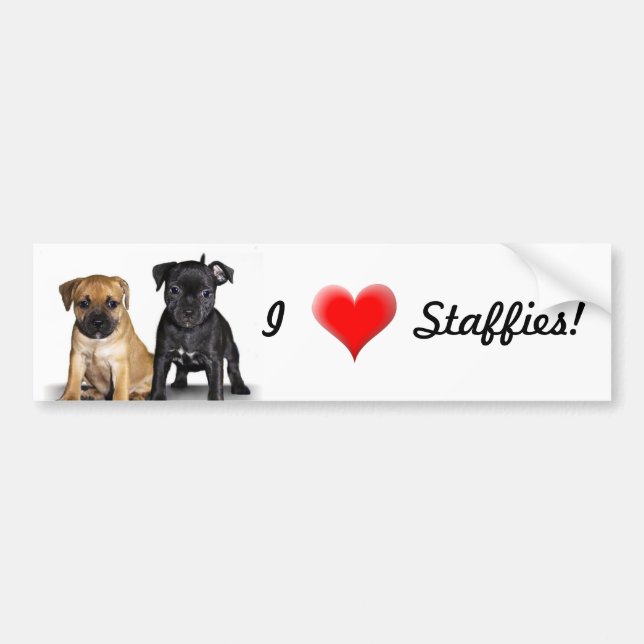I Love Staffies bumper sticker (Front)