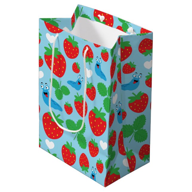 I Love Strawberries Seamless Pattern Medium Gift Bag (Front Angled)