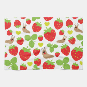 I Love Strawberries Seamless Pattern Tea Towel