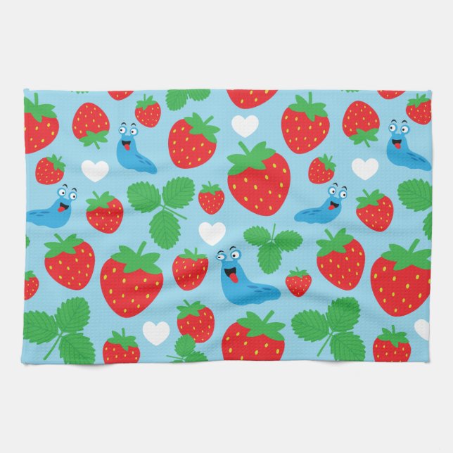 I Love Strawberries Seamless Pattern Tea Towel (Horizontal)