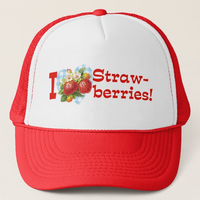 I Love Strawberries Trucker Hat (Front)