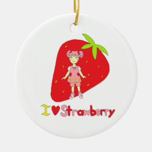I Love Strawberry Ceramic Ornament