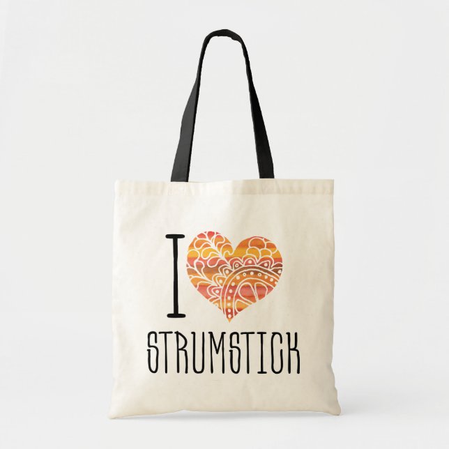 I Love Strumstick Orange Mandala Heart Tote Bag (Front)
