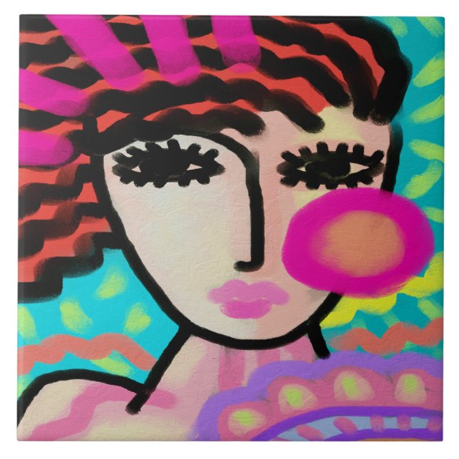 I Love Summer Abstract Digital Painting Ceramic Tile (Front)