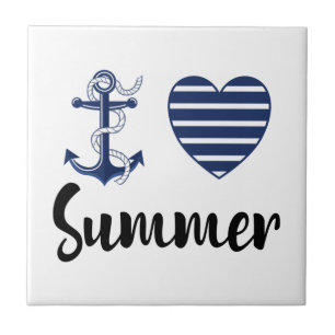 I Love Summer, Anchor And Heart Ceramic Tile