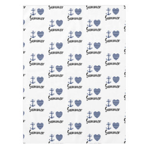 I Love Summer Anchor And Striped Hearts Tablecloth