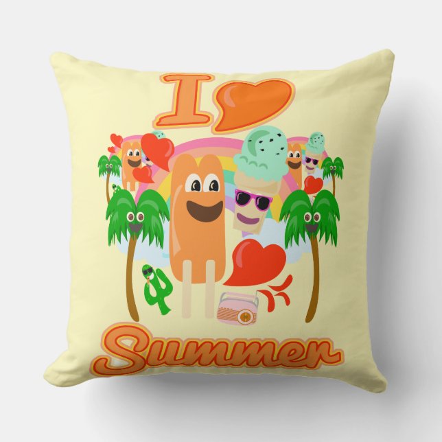 I Love Summer Epic Cartoon Kawaii Style Collage Cushion (Front)