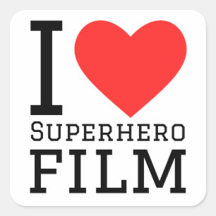 I love superhero film square sticker