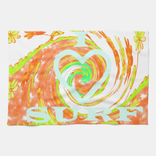 I Love Surf: Beautiful Floral with Cool Text Art  Tea Towel