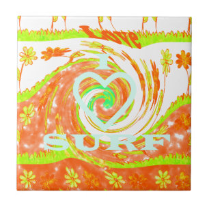 I Love Surf: Beautiful Floral with Cool Text Art  Tile