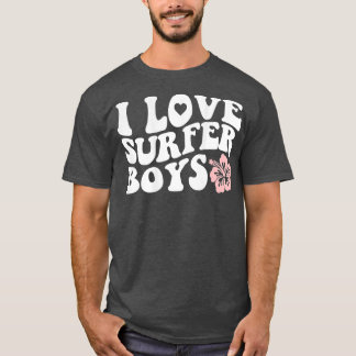 I Love Surfer Boys Hibiscus Hawaii Flower Retro T-Shirt