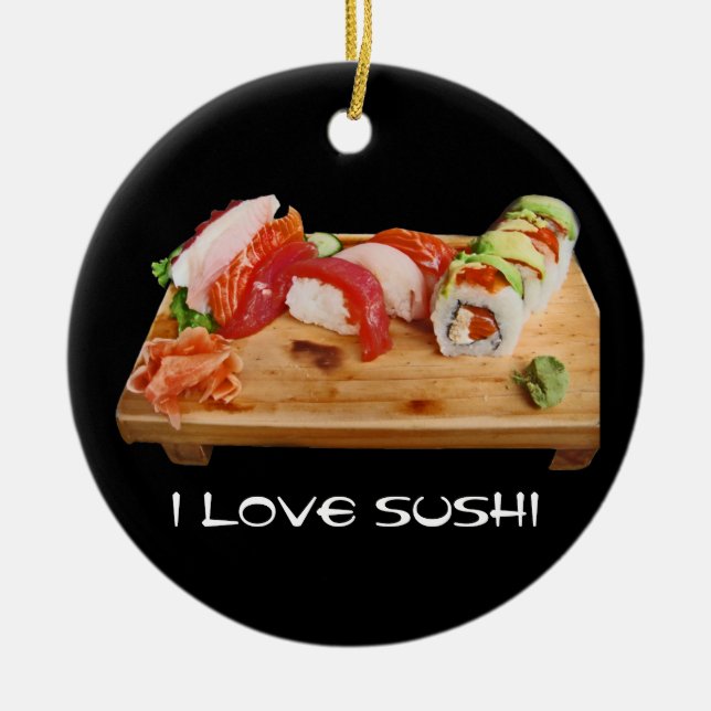 I Love Sushi Ceramic Tree Decoration (Front)