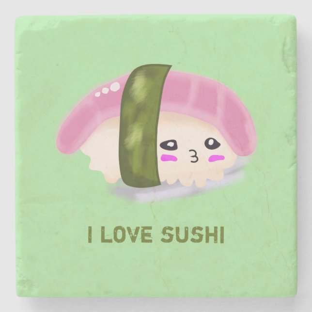 I Love Sushi Funny Food Stone Coaster (Front)