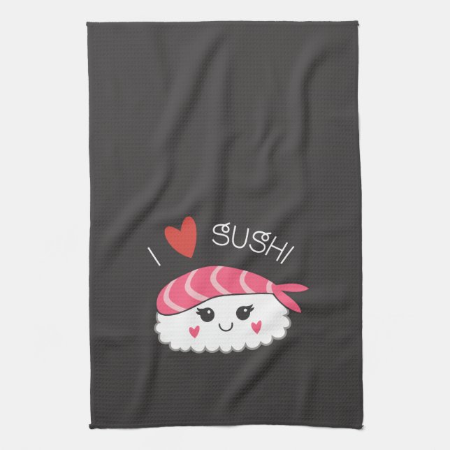 I Love Sushi Japanese Seafood Tea Towel (Vertical)