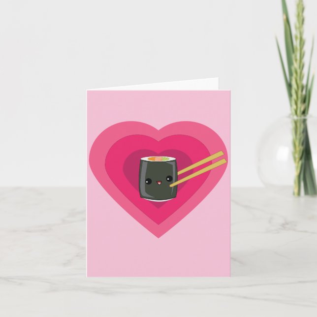 I Love Sushi Kawaii Sushi Roll Note Card (Front)
