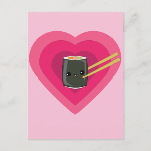 I Love Sushi Kawaii Sushi Roll Postcard