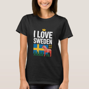 I Love Sweden Flag Dala Horse Trees T-Shirt