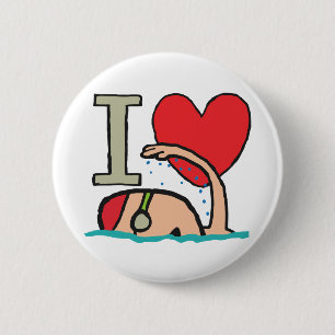 I Love Swimming 6 Cm Round Badge