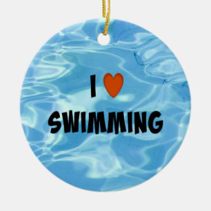 I Love Swimming Ceramic Ornament