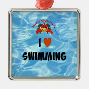 I Love Swimming, Christmas Design, Metal Ornament