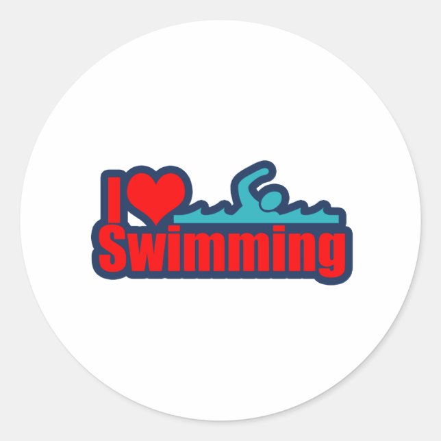 I Love Swimming Classic Round Sticker (Front)