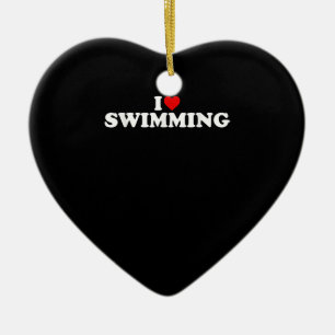 I Love Swimming - Heart Ceramic Ornament