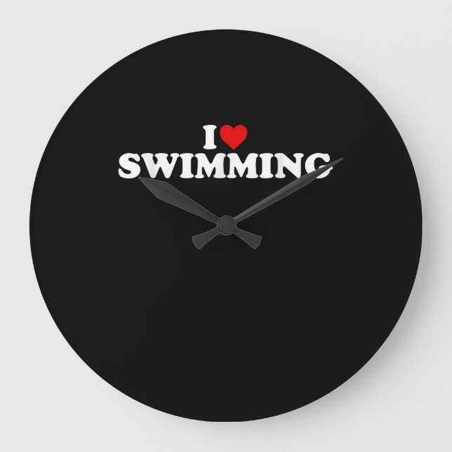 I Love Swimming - Heart Large Clock (Front)