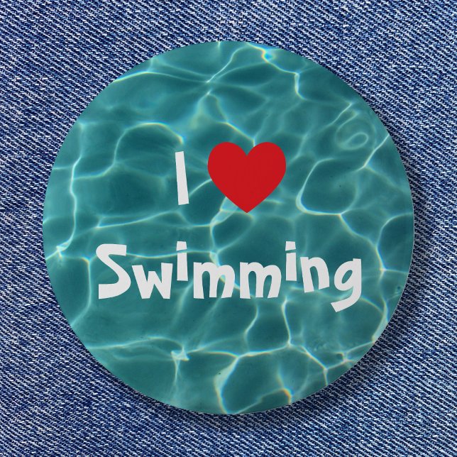 I Love Swimming Red Heart with Aqua Pool Water 6 Cm Round Badge (I Love Swimming Red Heart with Aqua Pool Water Button)