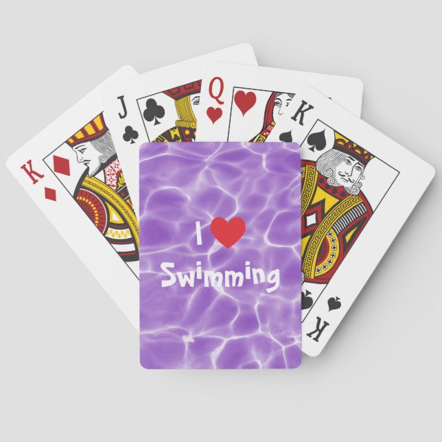 I Love Swimming Red Heart with Purple Pool Water Playing Cards (Back)