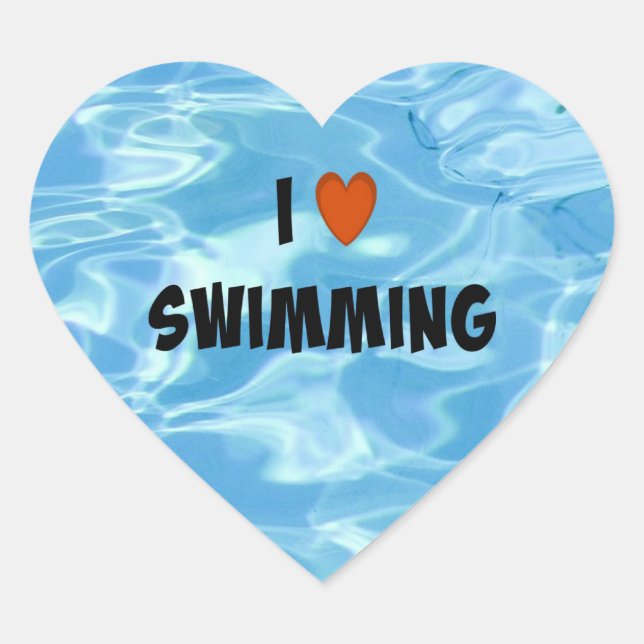 I Love Swimming--The Inviting Blue Water, Heart Sticker (Front)