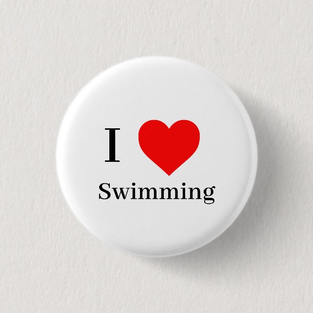 I love Swimming Typography & Red Heart 3 Cm Round Badge (Front)