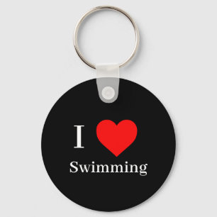 I love Swimming Typography & Red Heart Black Key Ring