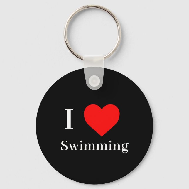 I love Swimming Typography & Red Heart Black Key Ring (Front)