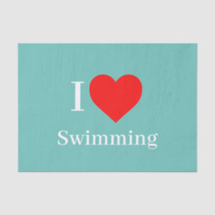 I love Swimming Typography & Red Heart Mint Green Tissue Paper