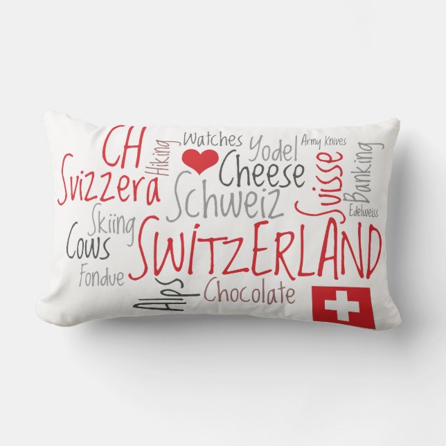 I Love Switzerland Favourite Swiss Things Lumbar Cushion (Front)