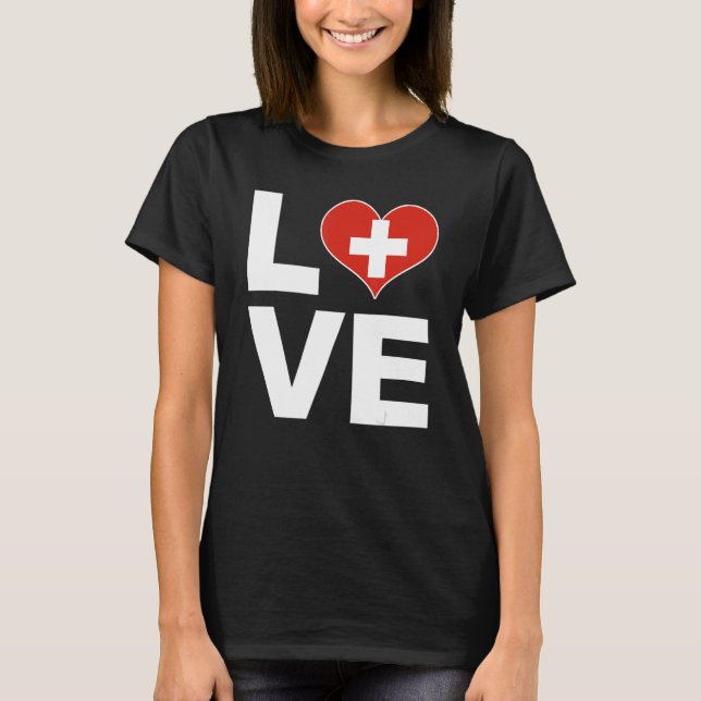 I Love Switzerland Heart Flag Switzerland T-Shirt (Front)