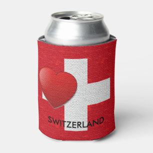 I love Switzerland mug Swiss burlap flag red heart Can Cooler