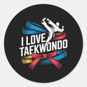 I Love Taekwondo Colourful Belt Fighter Classic Round Sticker