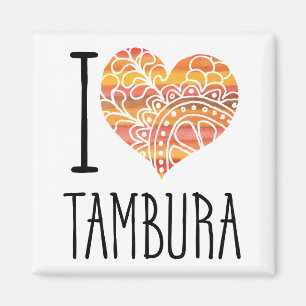 I Love Tambura Orange Mandala Heart Magnet