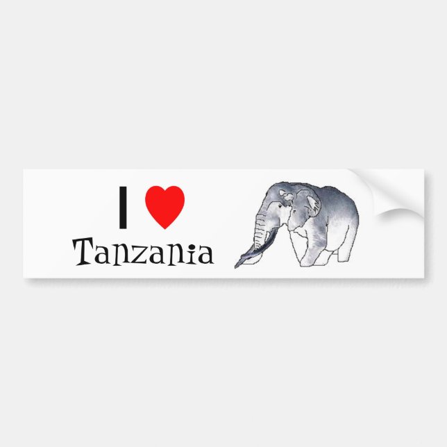 "I love Tanzania" elephant bumper sticker (Front)