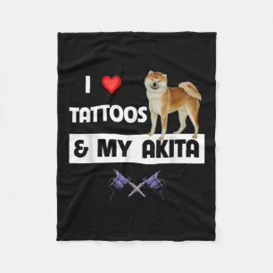 I Love Tattoos And My Akita Dog Tattooed Mum Dad B Fleece Blanket