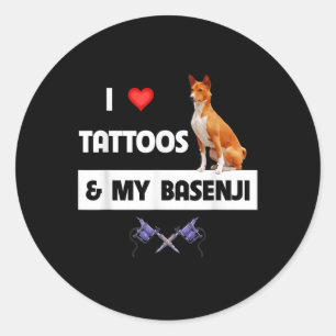 I Love Tattoos And My Basenji Dog Tattooed Mum Dad Classic Round Sticker