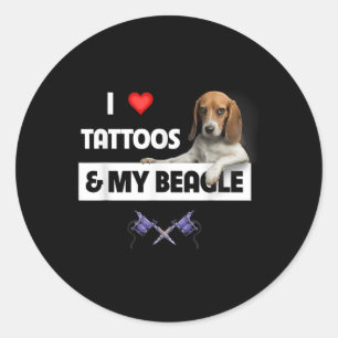 I Love Tattoos And My Beagle Dog Tattooed Mum Dad  Classic Round Sticker