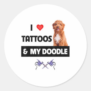 I Love Tattoos And My Golden Doodle Dog Tattooed M Classic Round Sticker