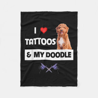 I Love Tattoos And My Golden Doodle Dog Tattooed M Fleece Blanket