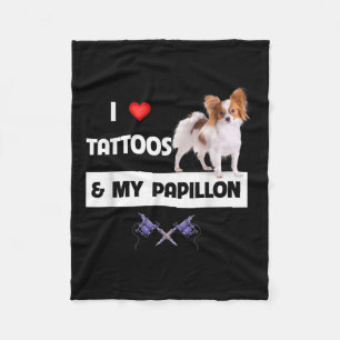 I Love Tattoos And My Papillon Dog Mum Dad Body Ar Fleece Blanket