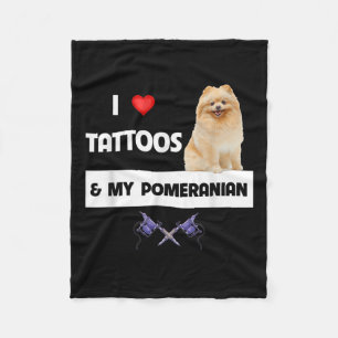 I Love Tattoos And My Pomeranian Dog Mum Dad Body Fleece Blanket