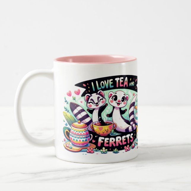 I love tea and Ferrets Two-Tone Coffee Mug (Left)