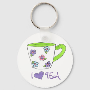 I Love Tea Ceramic Cup Teacup Heart Keychain