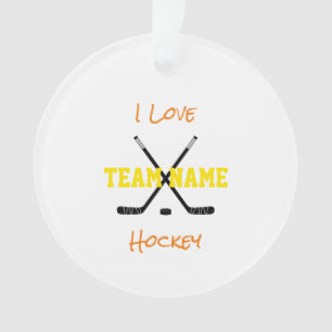 I Love Team Name Hockey Sticks Sports Colours Ornament